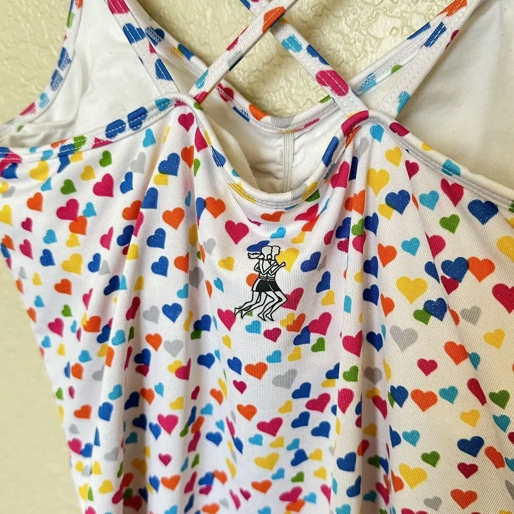 runningskirts.com Run Love Rainbow Heart Activewear Tank Top Back Pocket‎
